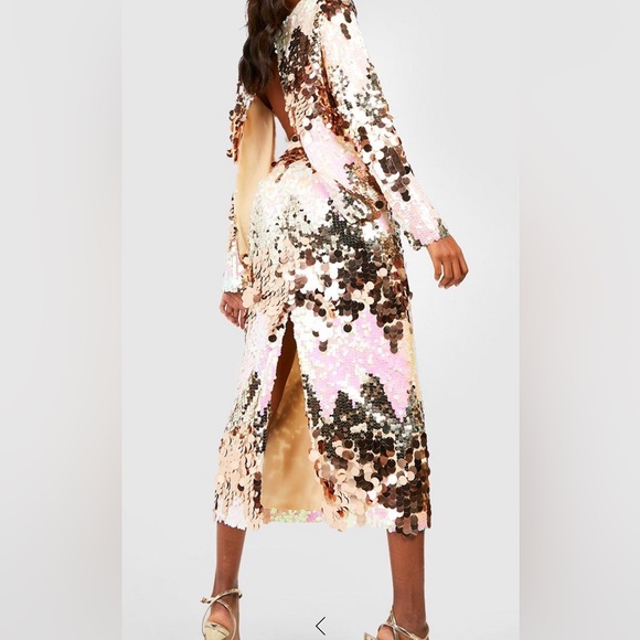 Gold / White Iridescent Sequin Midi Skirt - Picture 3 of 6